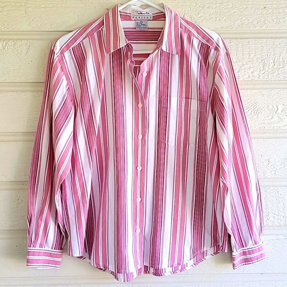 Talbots Petites Pink Stripe Button Down Shirt Wrinkle Resistant PM 100% Cotton - Picture 4 of 12